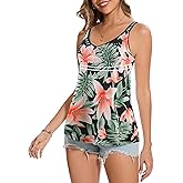 SLIMBELLE Tank Top with Built in Bra for Women Cami Adjustable Straps Pleat Back V Neck Camisole Summer Tops S-3XL