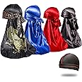4PCS Silky Durags for Men 360 Waves, Designer Do Rag, 1 Wave Cap