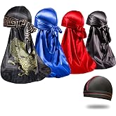 ForceWave Silky Durags for Men 360 Waves, with a Designer Do Rag &amp; Wave Cap | Premium silky satin, soft breathable, for 360 wave hold, sleeping, gym, daily matching, men, women, 4 piece set