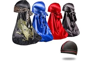 FORCEWAVE 4PCS Silky Durags for Men 360 Waves, Designer Do Rag, 1 Wave Cap