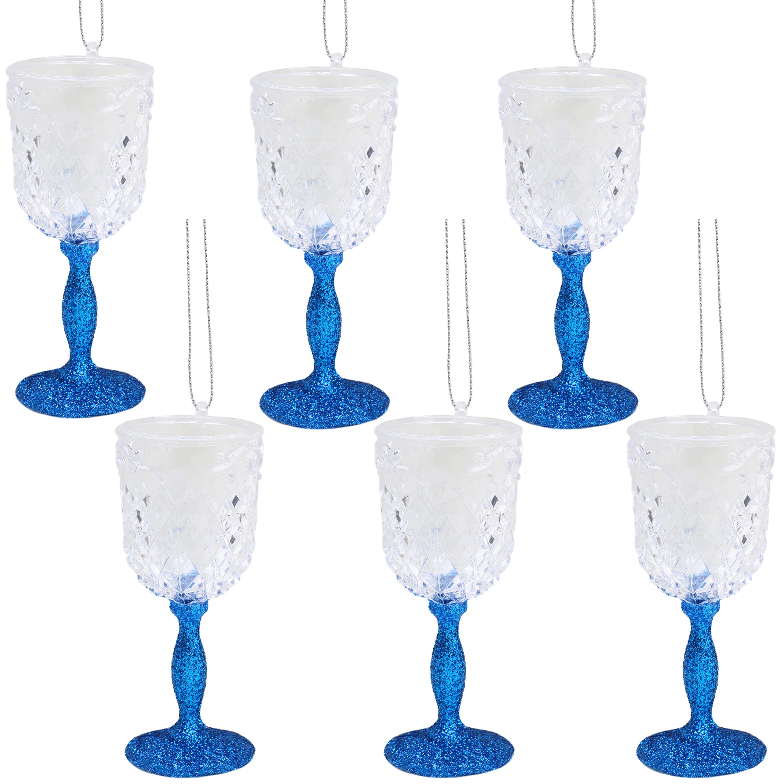 Christmas Concepts® 10cm Glitter Wine Glass Decorations - Luxury Christmas Tree Decorations (Royal Blue, Pack of 6)