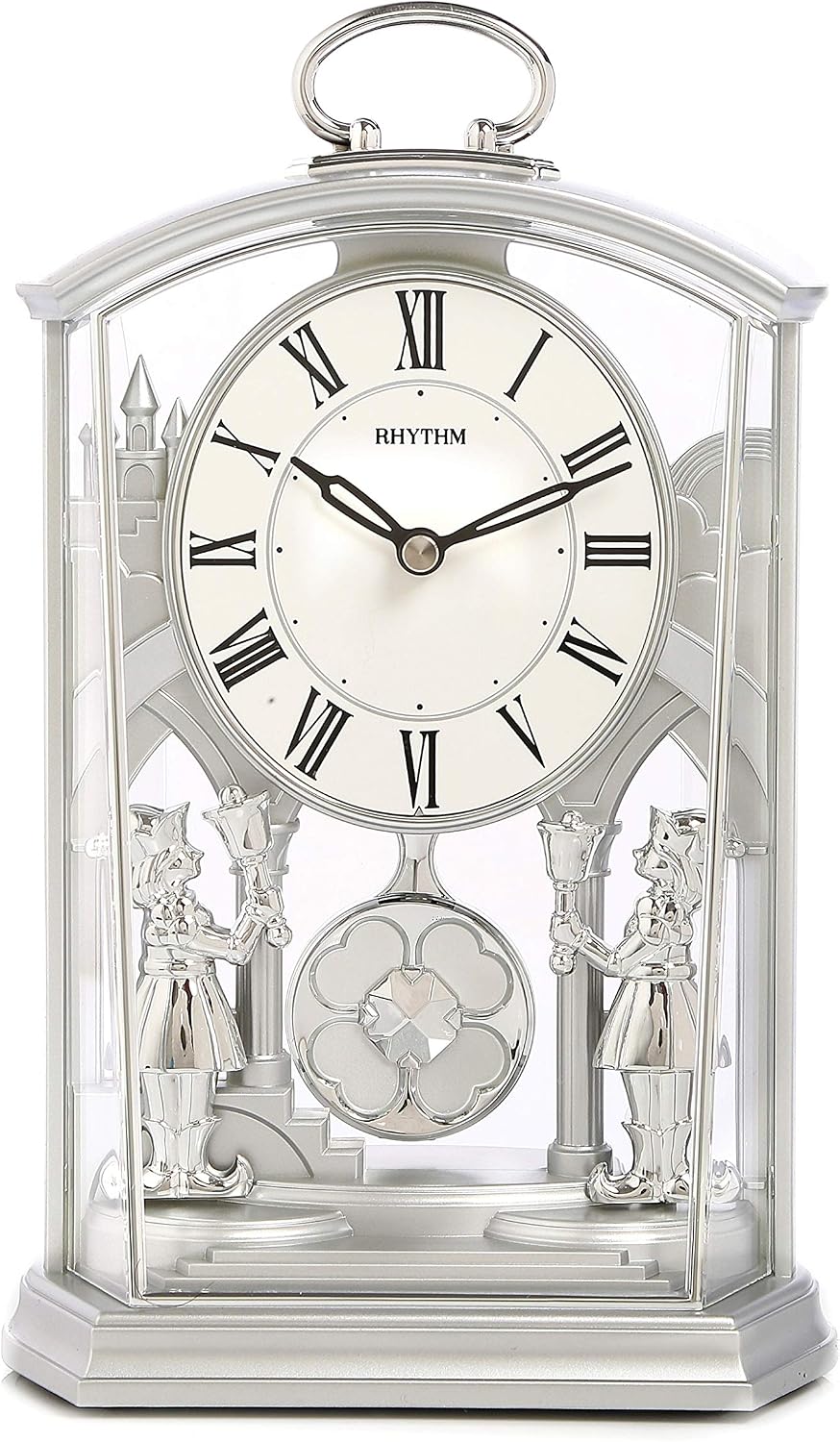 Rhythm Silver Tone Pendulum Mantel Clock Roman Numerals Table Decor Ornament New, 23 x 14 x 8 cm