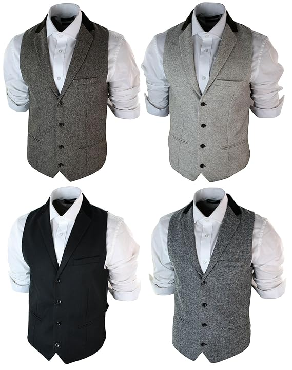 Herrenweste Braun Grau Schwarz Creme Tweed Fischgräte Vintage Eng