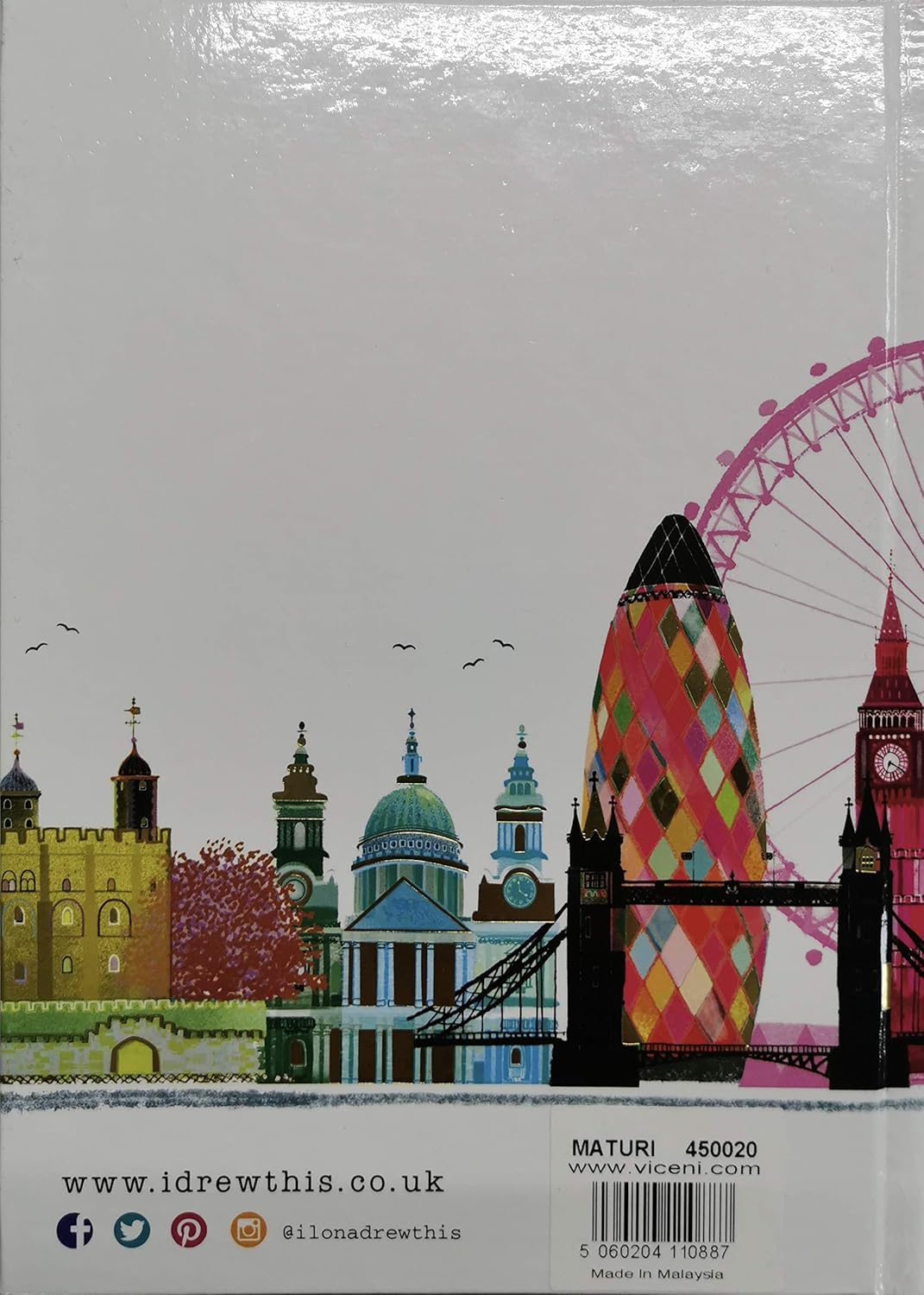 Maturi A5 Padded Cover Notebook, London Skyline Design with Gold Foil Detailing and Gloss Finish, Multi-Colour - Image 4
