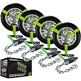 VULCAN Car Tie Down with Chain Anchors - Lasso Style - 2 Inch x 96 Inch - 4 Pack - High-Viz - 3,300 Pound Safe Working Load