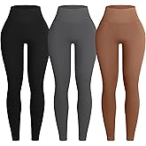 OVESPORT 3 Piece Ribbed Seamless Leggings for Women High Waist Workout Gym Athletic Yoga Pants