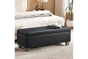 51" Faux Leather Storage Ottoman, Stitch Tufted Rectangle Upholstered End of Bed Storage Bench, Entryway Large Couch Ottoman 