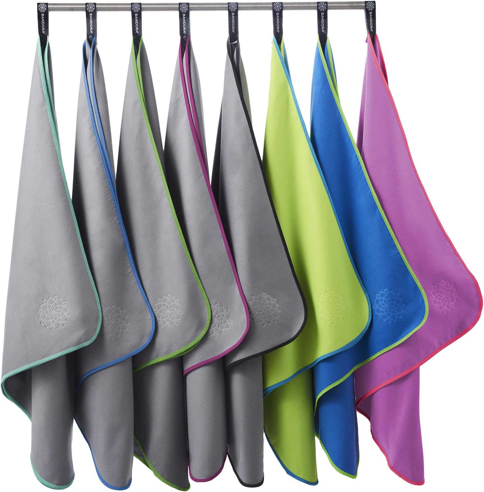 Bahidora microfibre towel. Microfibre Towels, Travel Towel, Quick Dry Towel. Includes hanging loop and transport bag, grey/pink, Set 40x80 cm + 80x160 cm