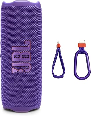 Flip 7 Haut-Parleur Portable étanche et Anti-Chute, Son Pro Bold avec IA Sound Boost, 16 Heures d'autonomie et système PushLock avec Accessoires interchangeables (Violet)
