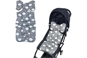 LLUFO Stroller Seat Cushion Cotton Seat Mattress Pad Car Seat Insert Liner Universal for Baby Boys and Girls Carriage,Bassinet Pram,Baby Neck Body Head Support–Soft and Breathable - Grey Cloud