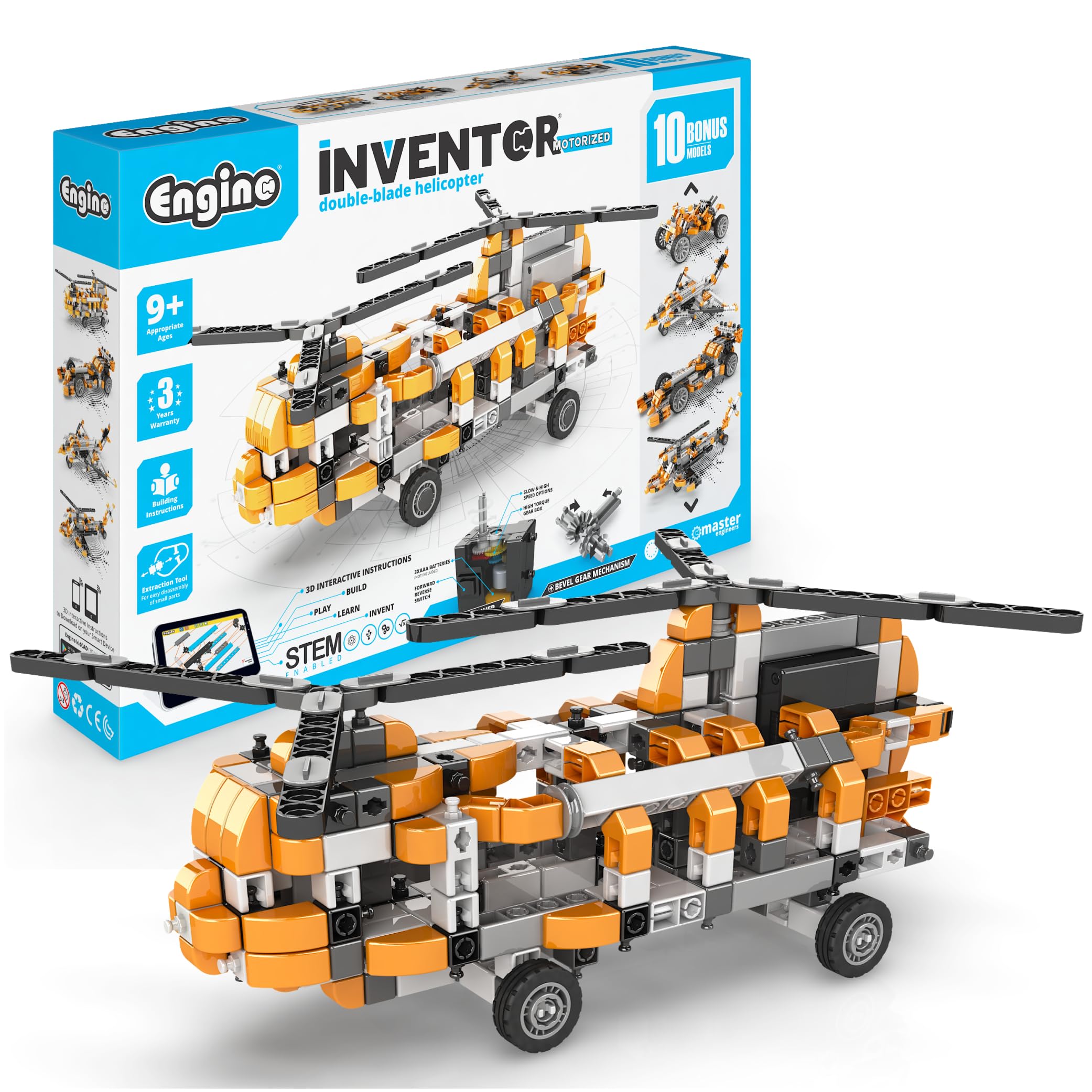 Engino- Inventor STEM Toys, Motorized Double-Blade Helicopter, Construction Toys for Kids 9+, STEM Building Toys, STEM Kits, Gifts for Boys & Girls