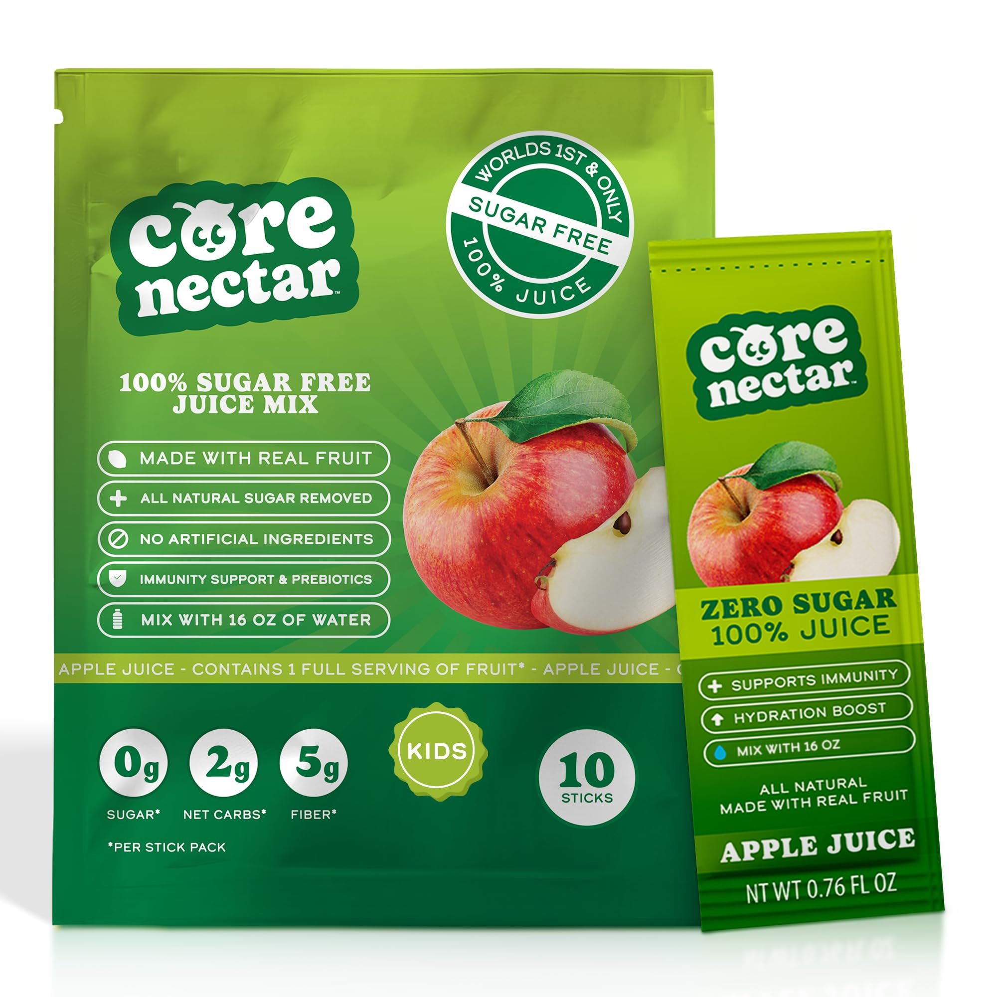 Photo 1 of 4 Pack Sugar Free Apple Juice Made with 100% Juice; World's First Real Apple juice with All Sugar Removed From Fruit; Liquid & Easy to Dissolve Juice Packs That Supports Immunity & Hydration; 10 ct.