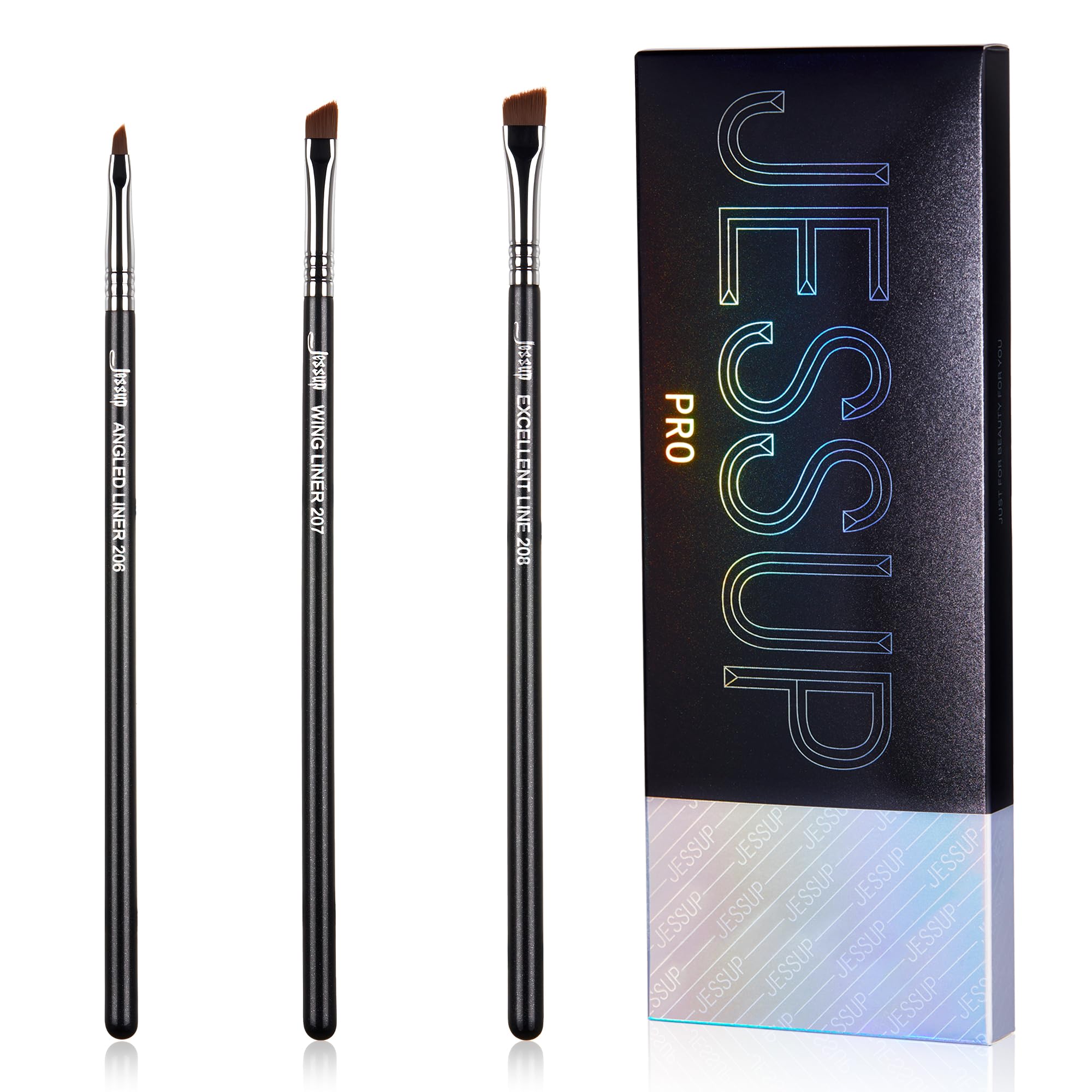 Jessup Angled Eyeliner Brush Set，3pcs Pro Precision Eye Liner Brush Fine Winged Ultra Thin Slanted Gel Liquid EyeLiner Makeup Brushes, Black T345 — image 1