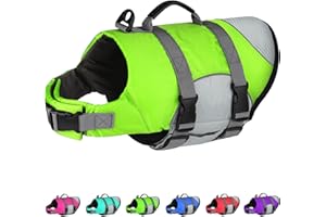 Dogcheer Dog Life Jacket, Sports Style Dog Life Vest for Swimming Boating, Reflective & Adjustable Puppy Life Jacket Floating Swim Vest Pet Life Preserver Swimsuit Small Medium Large Dogs(Green, L)