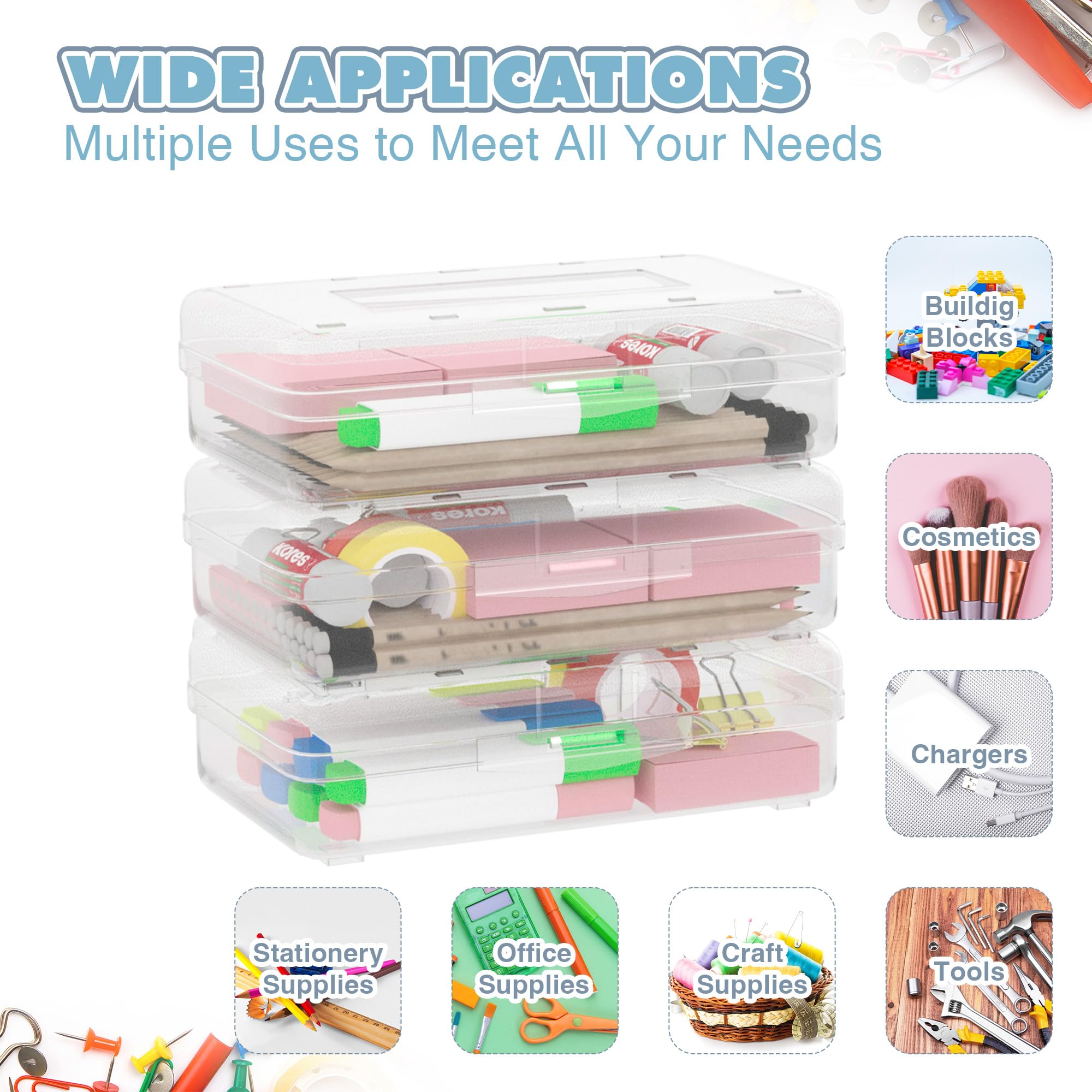 YUQILIN 24pcs Pencil Cases Boxes Clear Pencil Case Organizer Plastic Pencil Case Marker Storage Organizer Clear Pencil Box Large Capacity Pencil Case Bulk