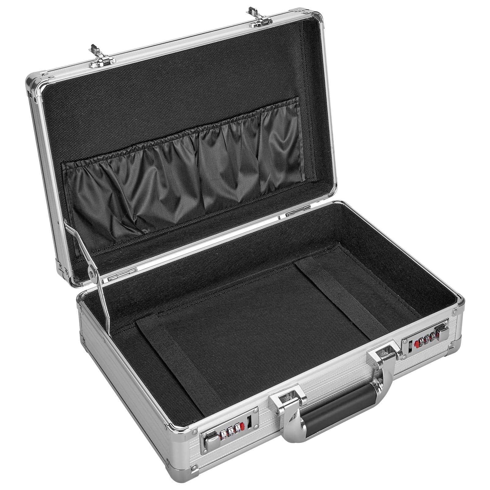 Photo 1 of GODLONSEN File Organizer Storage Box - 14.2 x 9.8 x 4.5 Inch Medium, Portable Locking Storage Totes with Dual Combination Locks, Lock Boxes for Personal Items, Cash, Briefcase - Silver