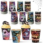 48 Pack Halloween Disposable Cups -9OZ Neon Glow Disposable Halloween Paper Cups Set 4 Styles for Trick or Treat Party Supplies Coffee Wine Juice and Hot Cold Drinks