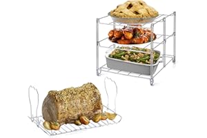 Kovot 3-Tier Oven Rack & Turkey Lifter Roasting Rack | Space Saving Collapsible Oven Rack For Multiple Roasting And Baking Tasks | Includes (1) Oven Rack & (1) Expandable Roasting Rack, Turkey Lifter