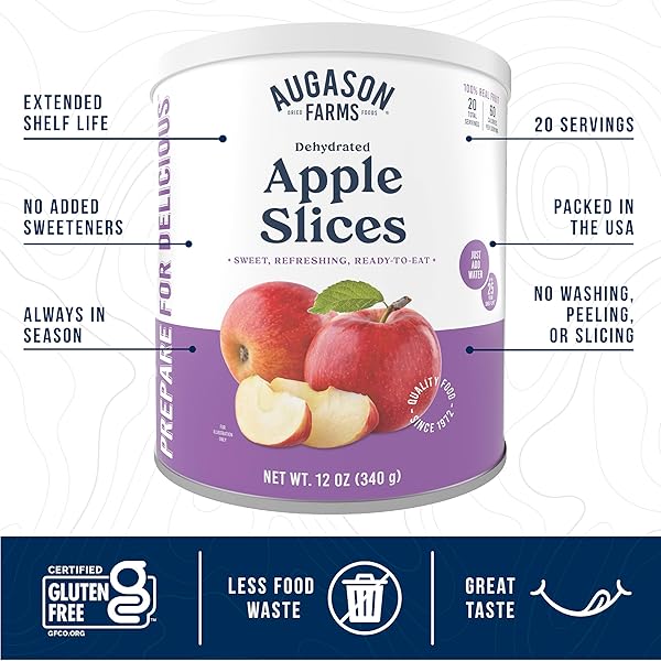 AUGASON FARMS DEHYDRATED APPLE SLICES CAN – GLUTEN FREE SURVIVAL FOOD WITH LONG SHELF LIFE – EMERGENCY FOOD SUPPLY FOR CAMPING, PREP & EVERYDAY MEALS – 20 SERVINGS
