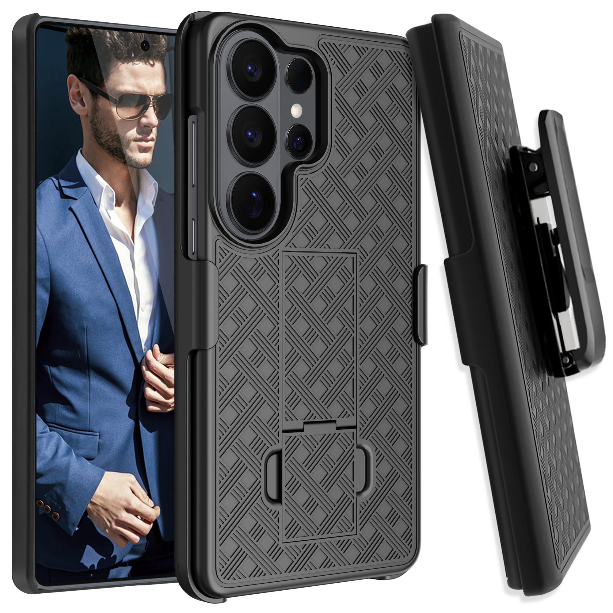 Fingic for Samsung Galaxy S26 Ultra Case with Belt Clip Holster Case Slim Combo Shell with Kickstand Swivel Holster Rugged Shockproof Antiscratch Full Body Protective for Galaxy S26 Ultra 6.9", Black