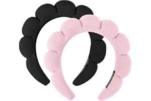 Nakraly 2 Pieces Spa Headbands for Washing Face Puffy Makeup Headband Skincare Headbands Face Wash Terry Cloth HeadBands for Skin Care (Black + Pink)