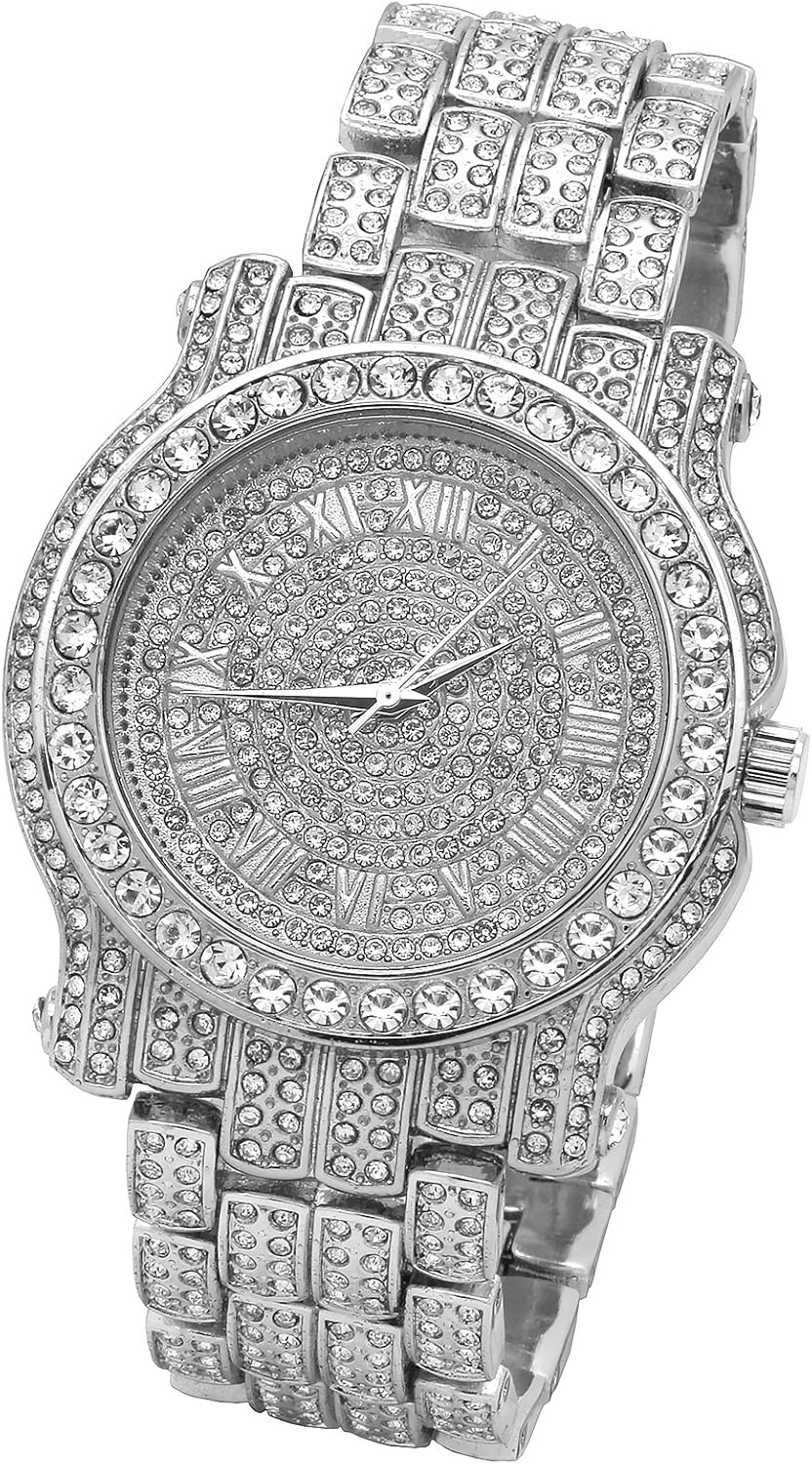 mens silver bling watches