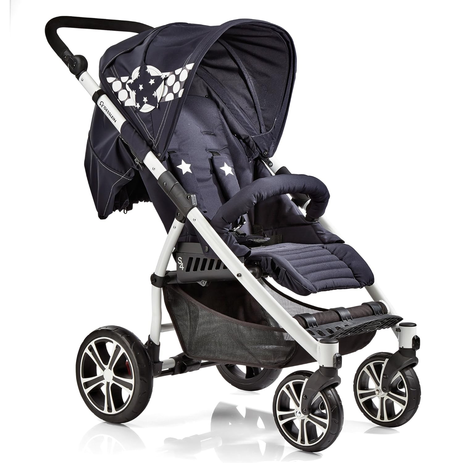Gesslein S4 Air + Liebebuggy mit Gestell weiß und Einhang marine/Sterne
