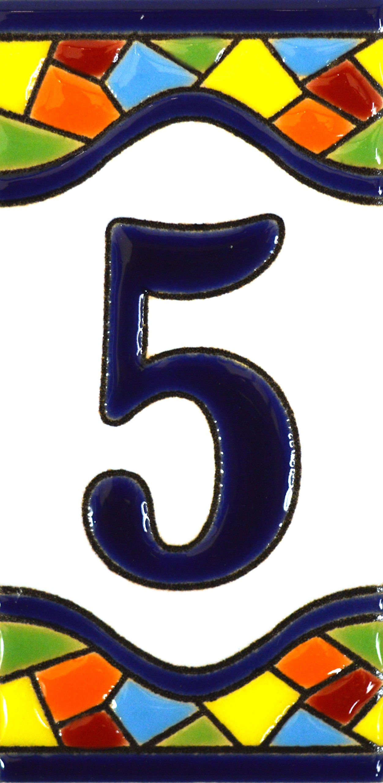 House numbers 4 inch. Handpainted house number tiles for signs, addresses and names. Address numbers for houses. House address numbers and letters. Design MOSAICO MEDIANO 4,29" x 2,13" (NUMBER 5)