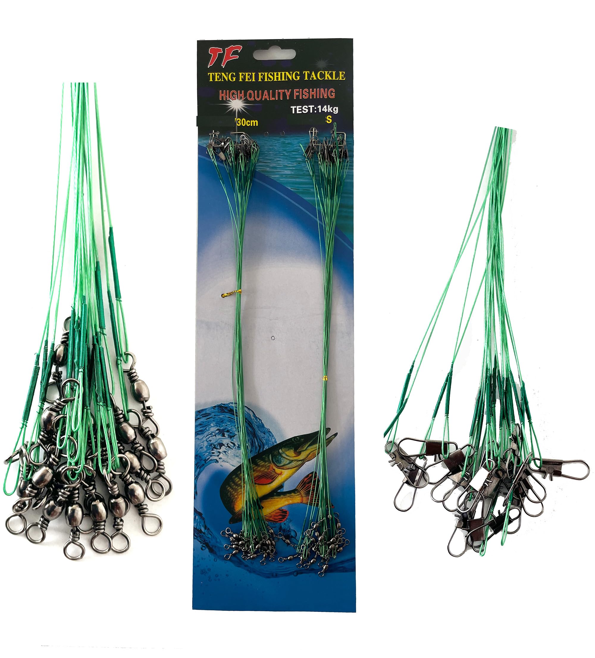 40x 30cm Steel Compartment Snap Swivels Steel Leader 12kg (40x Trace 30cm)