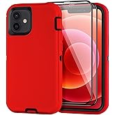 GYJ for iPhone 12/for iPhone 12 Pro Case 6.1" with 2 Screen Protector,Full Body Rugged Heavy Duty Military Grade Cover,Shockproof/Drop Proof Protection Phone Case (Red Black)