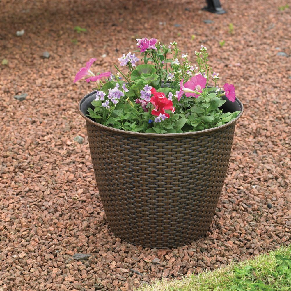 Kingfisher Large Rattan Effect Plastic Plant Pot, Transparent - Image 3