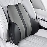 Coverado Lumbar Support Pillow for Car, Ergonomic Memory Foam Back Pillow for Office Chair, Back Cushion for Back Pain Relief, PU Leather Car Lumbar Support for Driving Seat - Black&Gray