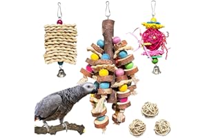 WQY GroceryShop Large Bird Parrot Chew Toys, 6 Packs Amazon Parrot Natural Wooden Toys Parrot Cage Hanging Toys Parrot Cage Accessories for Macaws Parakeet African Grey and Large Medium Birds