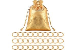 Chalyna 31 Pcs Gold Power Rings Metal Game Figure Display Dream Catcher Rings with Gold Drawstring Organza Bags(1.2 x 1 Inch)