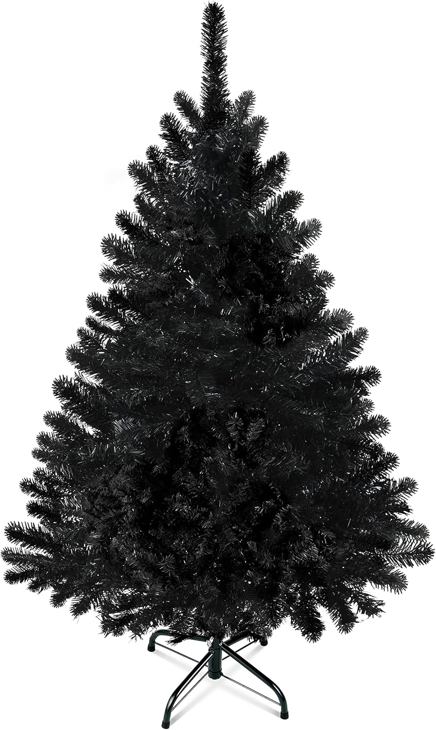 Trees - Prextex 4 Feet Black Christmas Tree - 320 Tips Premium Hinged Artificial Canadian Fir Full Bodied Black Christmas Tree Lightweight and Easy to Assemble with Christmas Tree Metal Stand