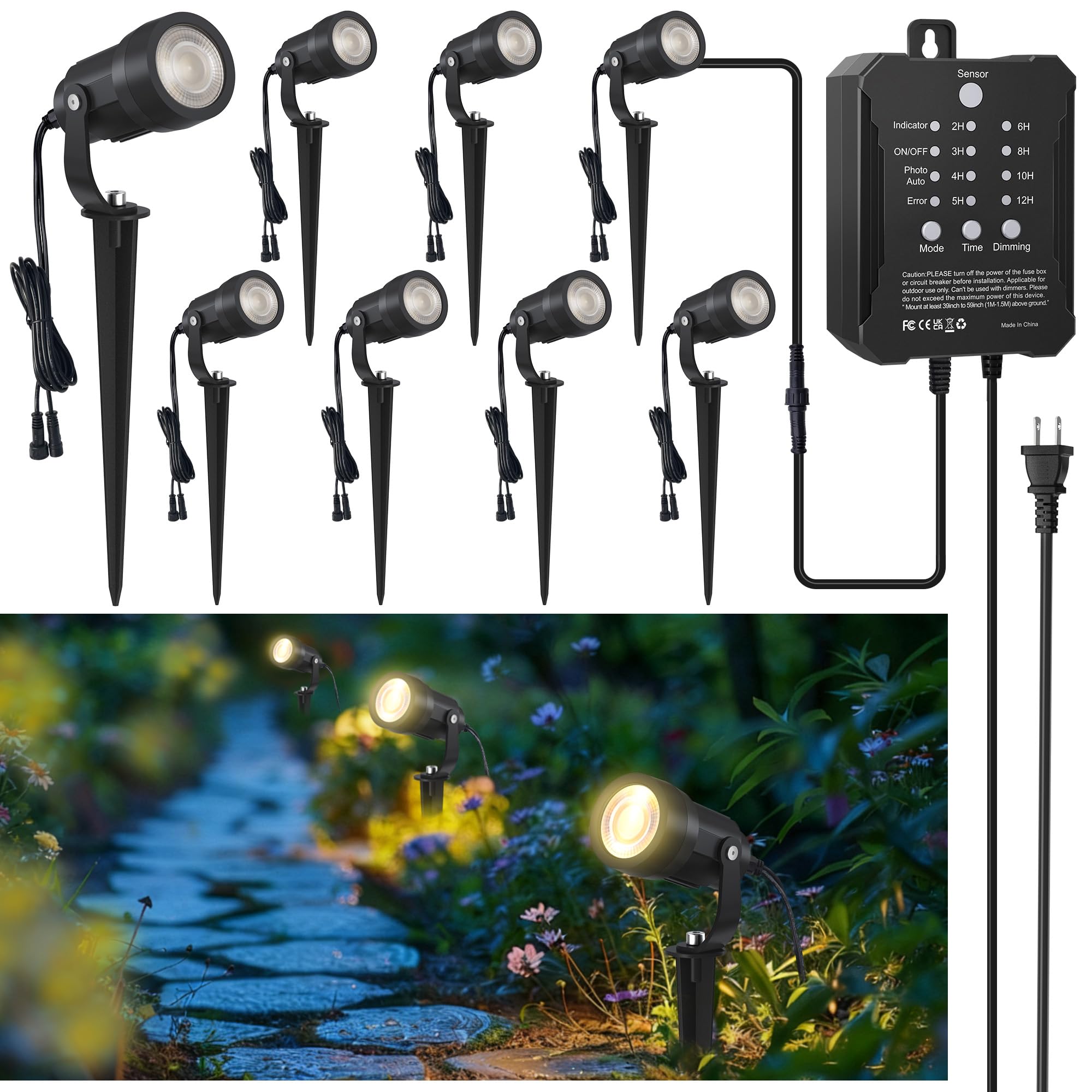 COLOER All-in-One Low Voltage Landscape Lighting, 8 Pack 5W LED Landscape Spotlights with 40W Transformer Photocell Sensor and Timer, IP65 Waterproof Outdoor Spot Light for Yard Garden House