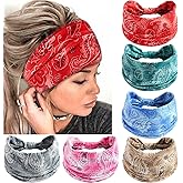 SAWINDA 6 Pack Wide Headbands for Women Boho Twist Knotted Head Wraps Elastic Non-Slip Thick Hairbands Large African Sports Yoga Head Wraps Turbans Headband Hair Accessories