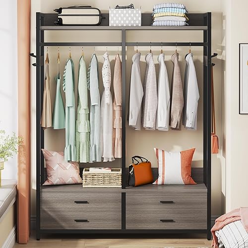 Tribesigns Freestanding Closet Organizer for Hanging Clothes