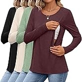 Oakgarden 4 Pack Women's Cotton Nursing Tops Breastfeeding Maternity Hidden Zippers Crew Neck Long Sleeve Pregnancy Shirts