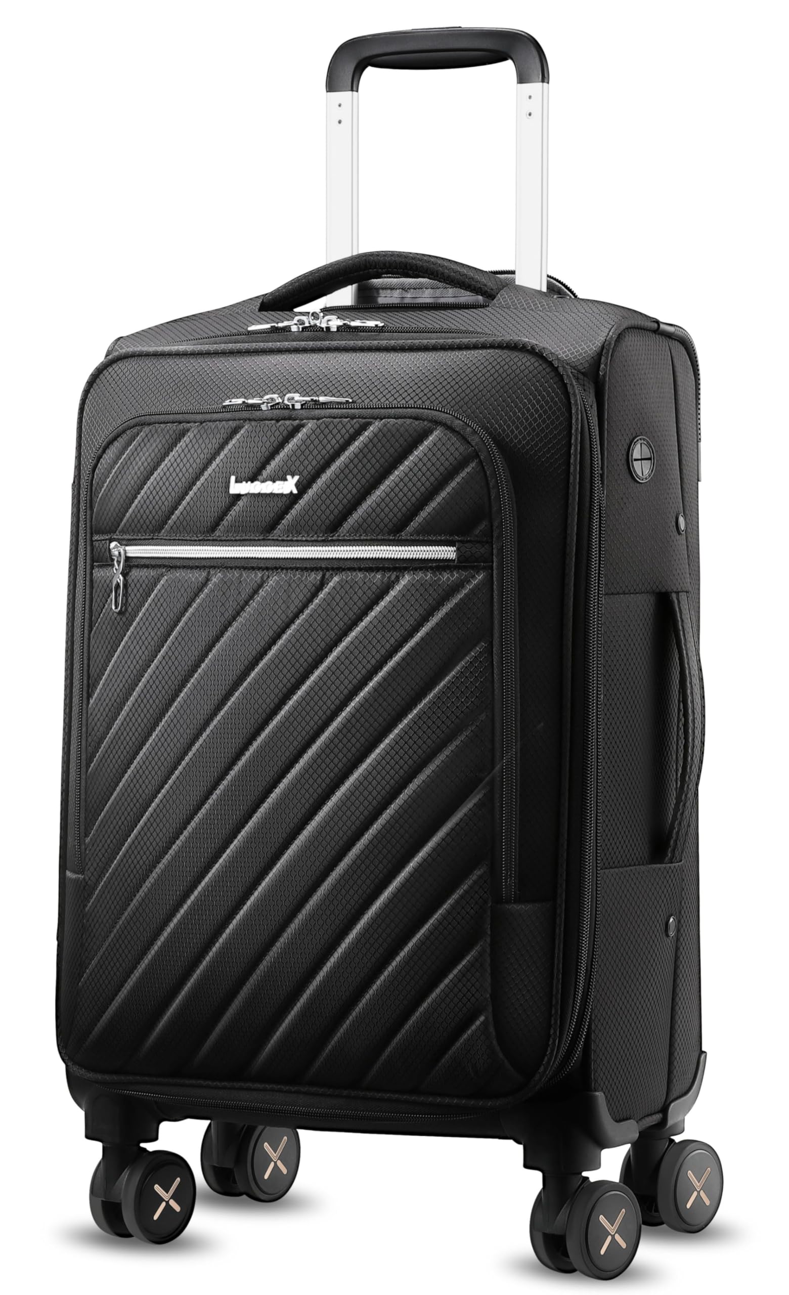 LUGGEX Carry On Luggage with Spinner Wheels - Stylish Lightweight Carry On Suitcase - Soft Sided 22x14x9 airline approved with Front Open Design for Travel, Business (Black, 20 Inch)