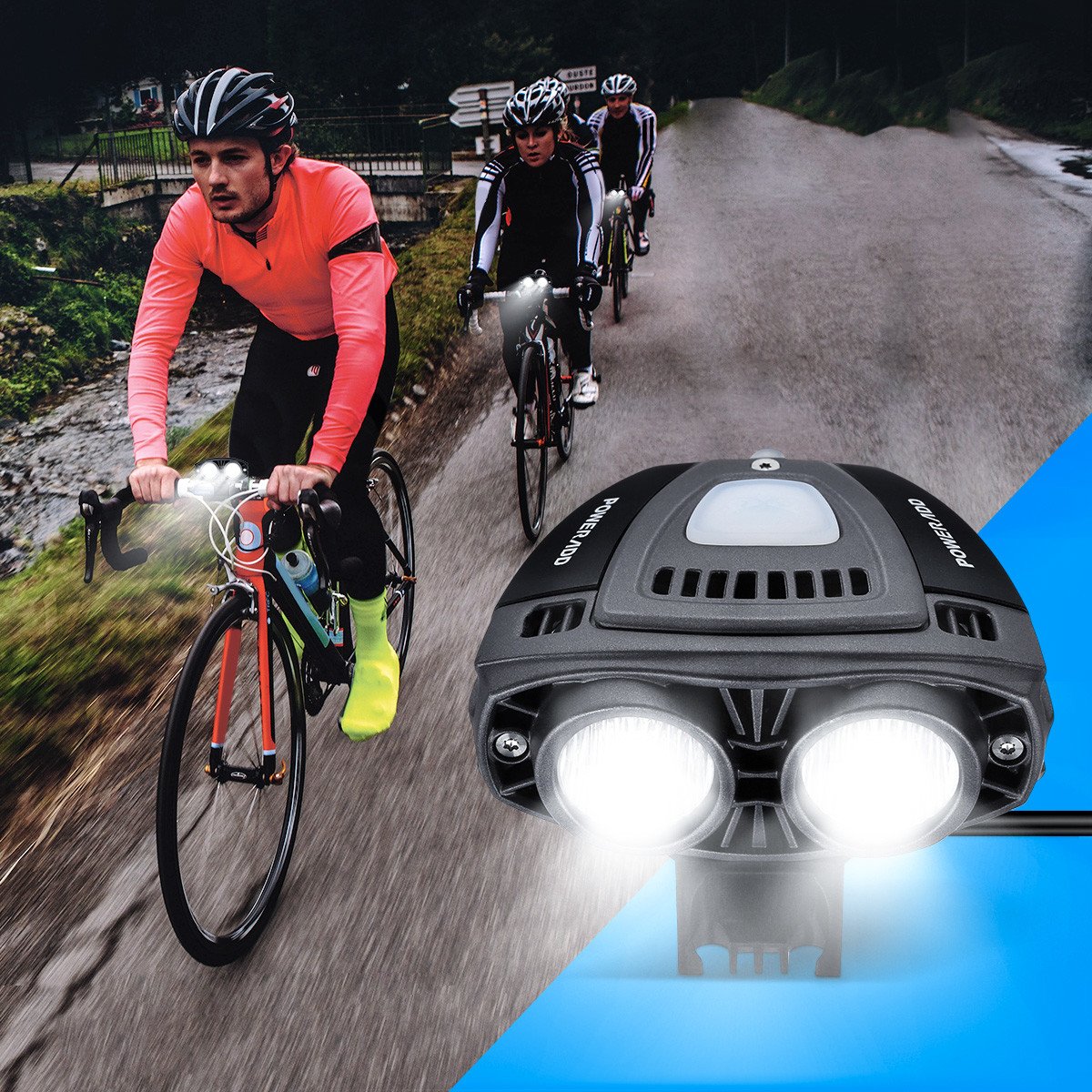 POWERADD Bike Light Set USB Rechargeable, 12000mAh Rechargeable Battery/IPX5 Waterproof/1200 Lumen Super Bright 3 Light Modes Mountain/Road Bicycle Headlight for Mountain/Road/City Cycling