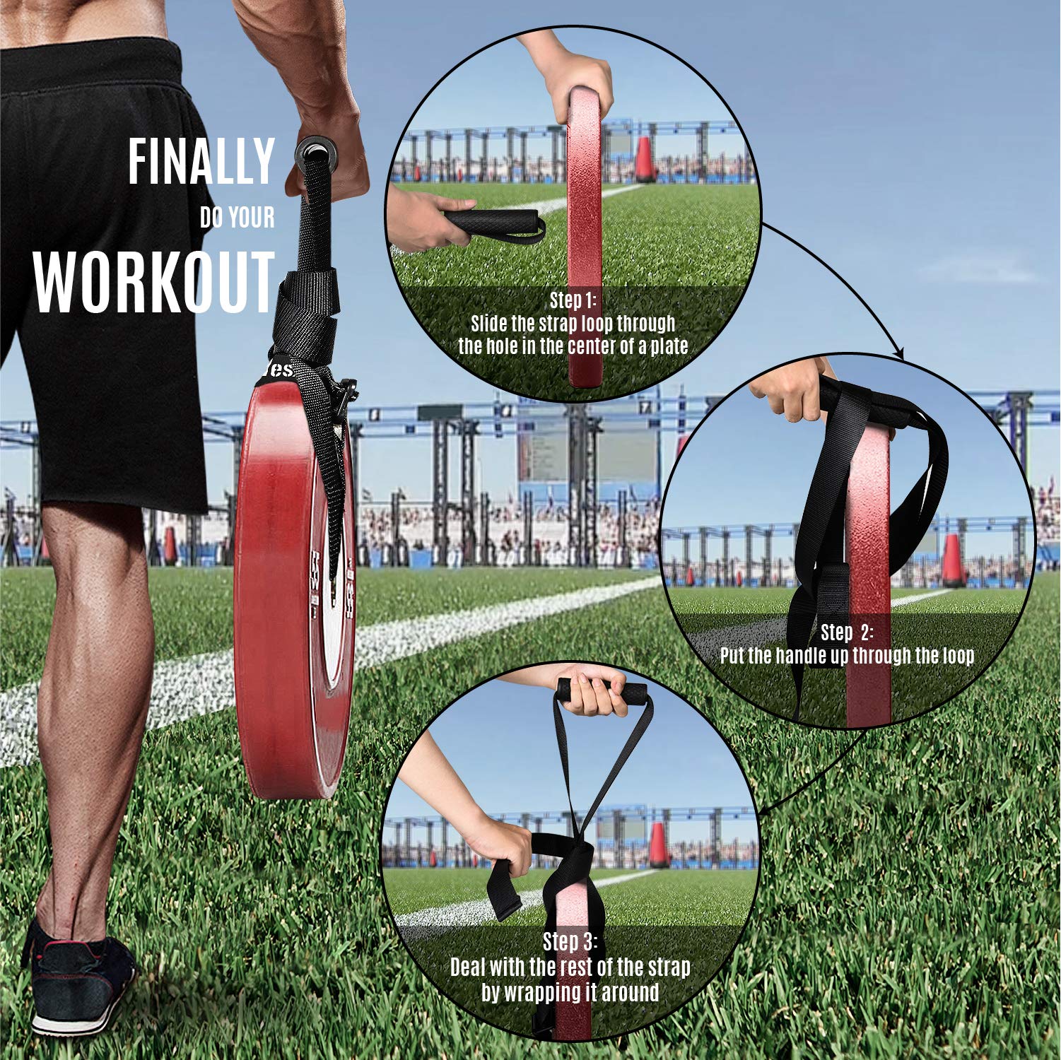 Weightlifting Handle Straps With Non-slip And Ergonomic Handle for Body Building Workouts - Support up to 400LBS (Set of 2)