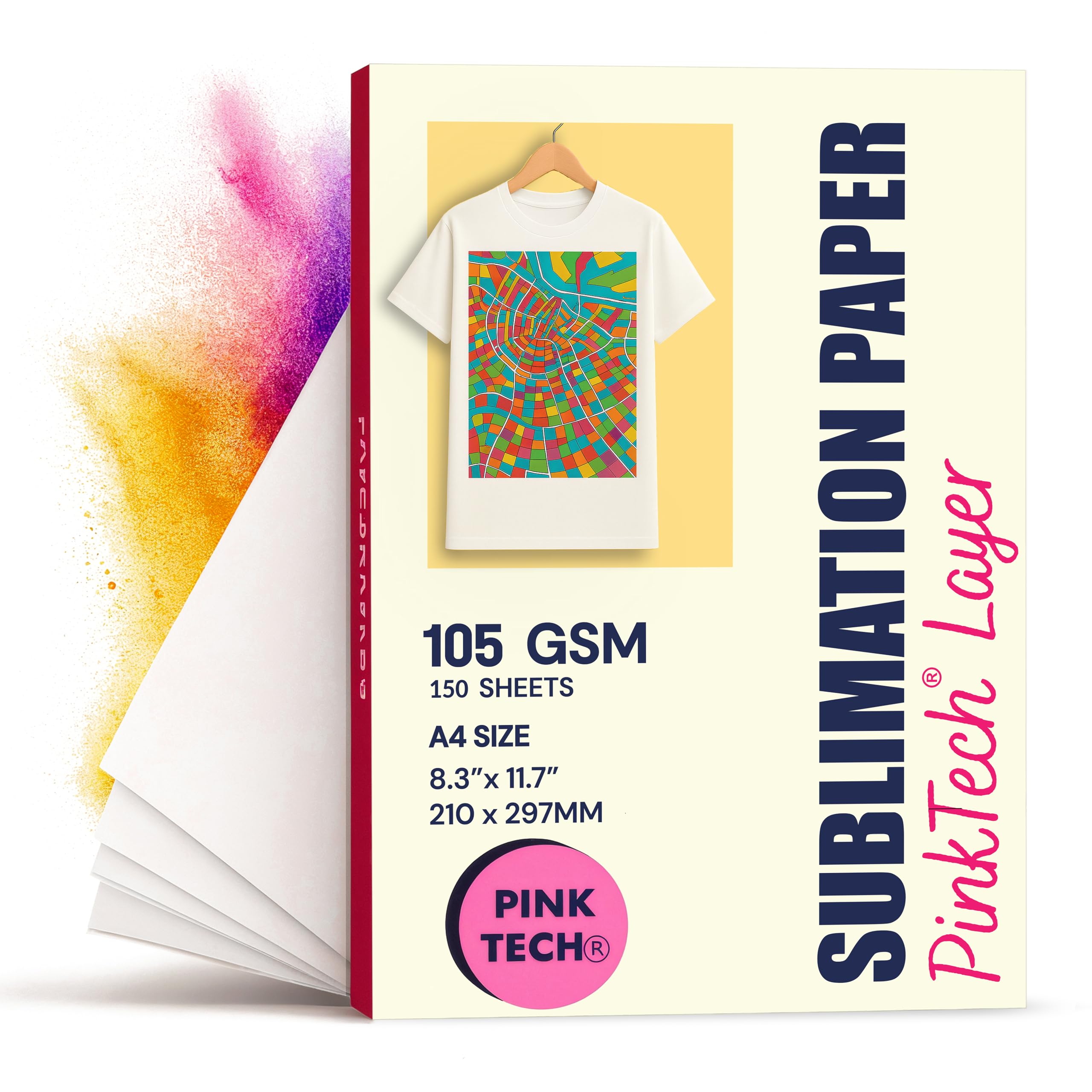 Hayes Paper Co. Sublimationspapier 150 Blatt (105g) 210 x 297 mm, DIN A4 Transferpapier, ideal für Inkjet Drucker mit Sublimationstinte, schnell trocknend, wischfest auf vielen Materialien