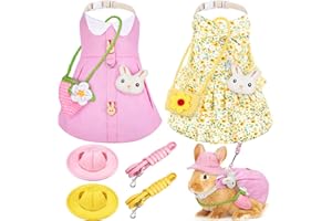 Weewooday 2 Sets Pet Rabbit Bunny Dress Bunny Easter Costume with Leash Hat Mini Bag Harness Leash Small Animals Accessory for Rabbit Hedgehog Ferret Guinea Pigs Piggies Squirrel(Trendy)