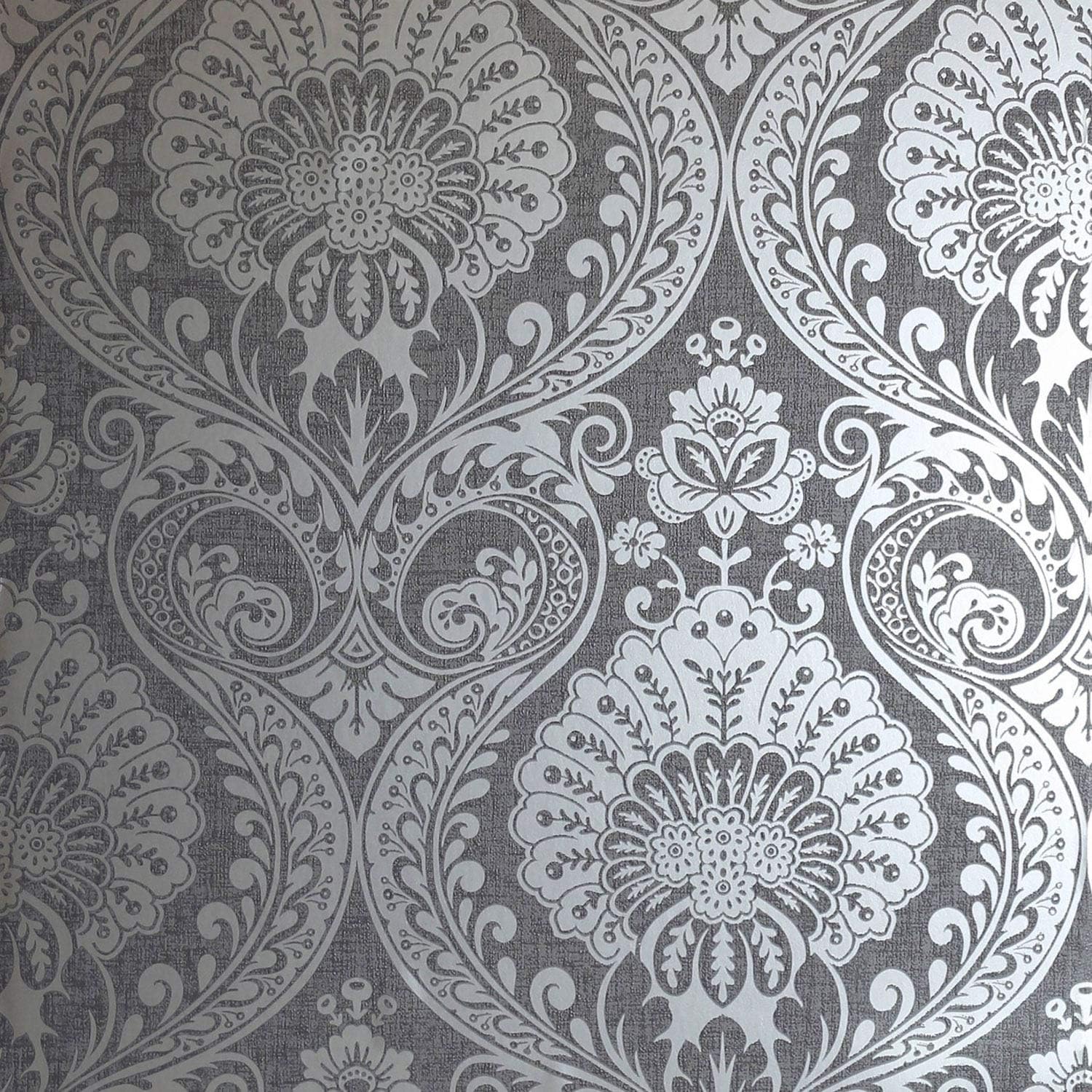 Arthouse, Damask Gunmetal Silver Wallpaper, Paper, Full Roll Amazon.co