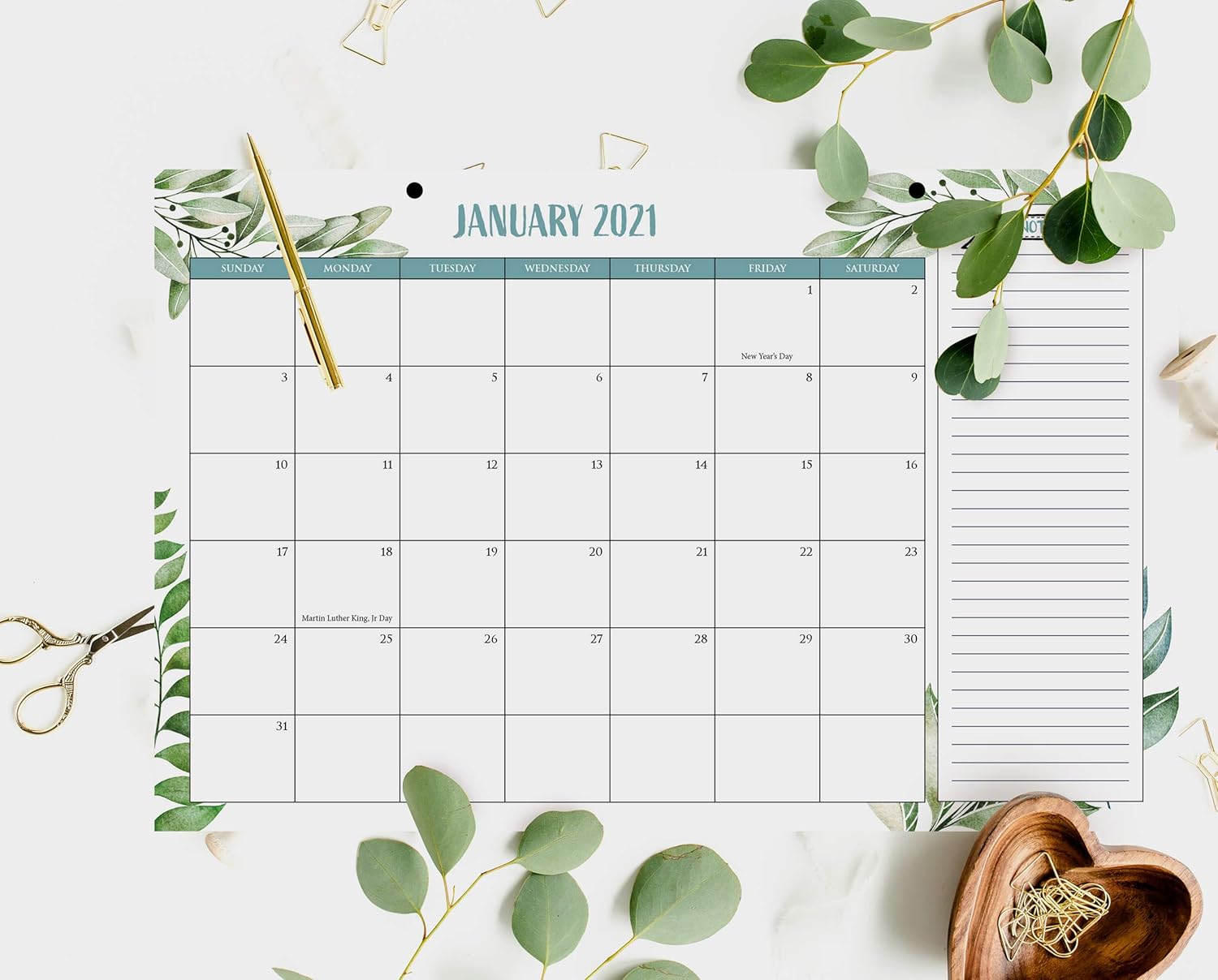 Aesthetic Greenery Desk Calendar 17"x11" - Desktop/Wall Calendar for Easy Planning - Runs from January 2021 until July 2022 : Office Products