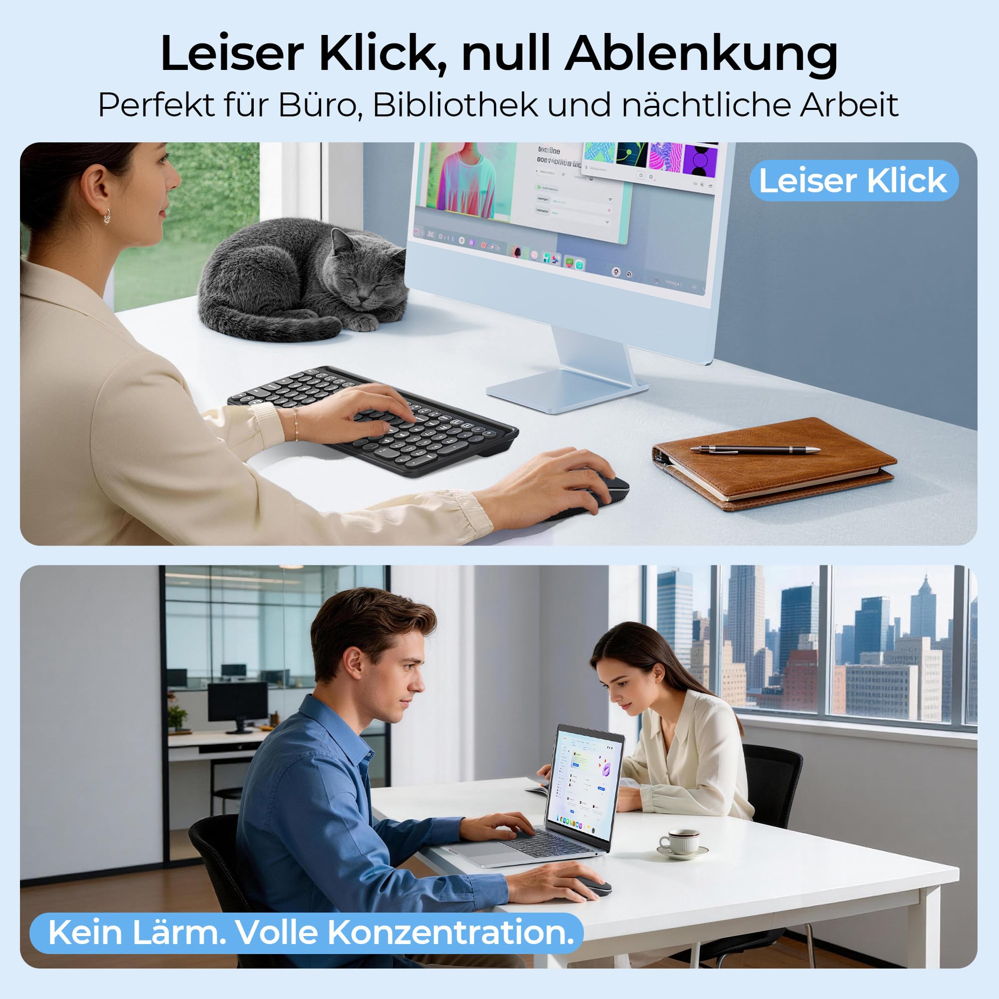 seenda MOU001 Bluetooth Maus, Leise, 3 Geräte Verbindung, Schwarzgrau 7