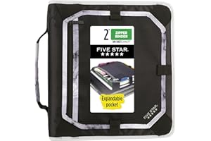 Five Star Zipper Binder, 2 Inch 3-Ring Binder with Round Rings, Expansion Panel and 5-Tab Expanding File, 580 Sheet Capacity, Black (29052IT8)