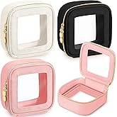 Abbylike 3 Pcs Clear Makeup Bags Travel Cosmetic Organizer Case Nylon Toiletry Bag with Zipper PVC Transparent Makeup Pouch Portable Storage Car Essentials for Women Gifts(Black, White, Pink,Small)