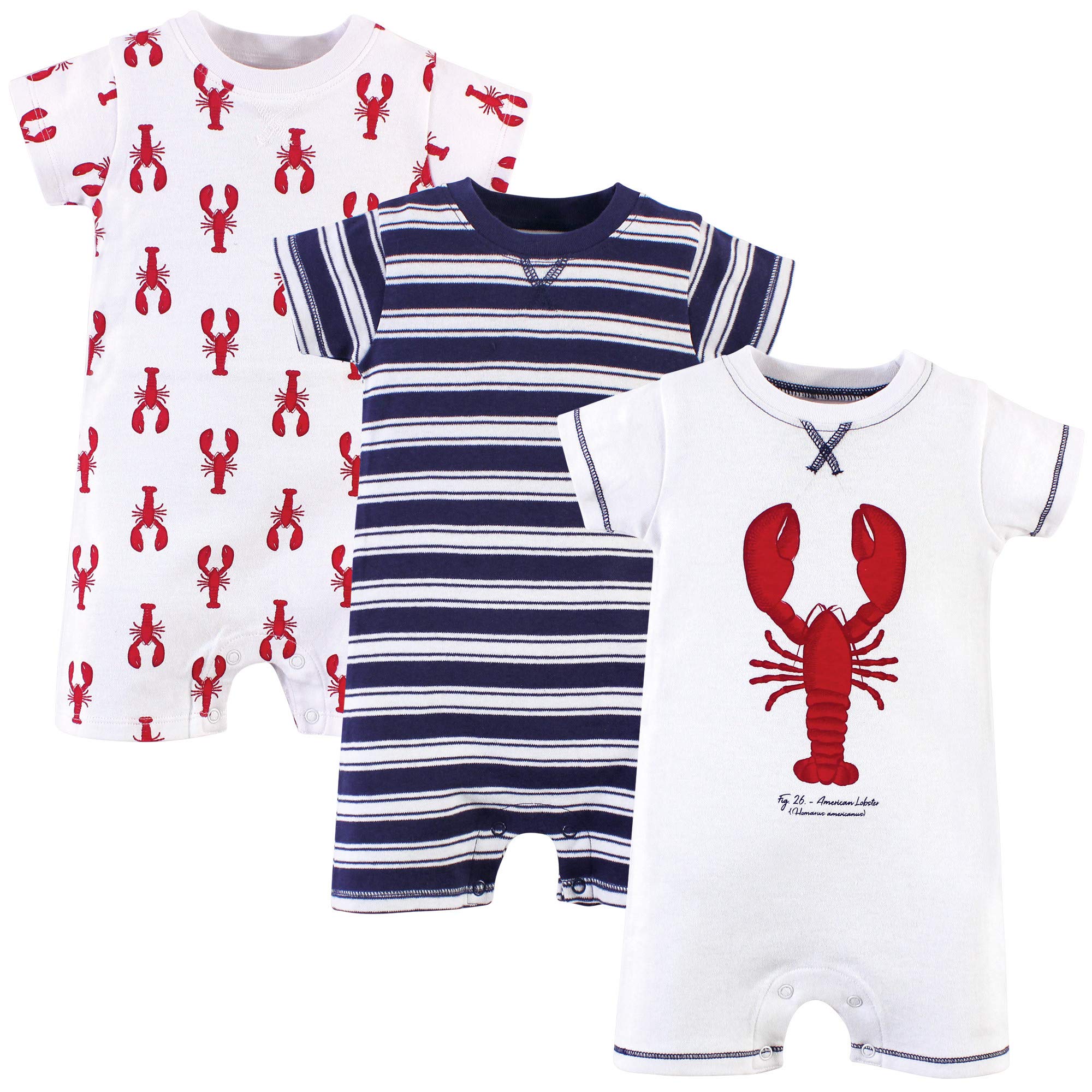 Touched by Nature Unisex Baby Organic Cotton Rompers, Lobster, 12-18 Months